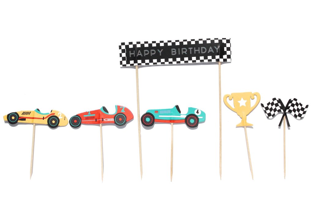 Vintage Race Car Party - Cupcake Toppers, 11 ct