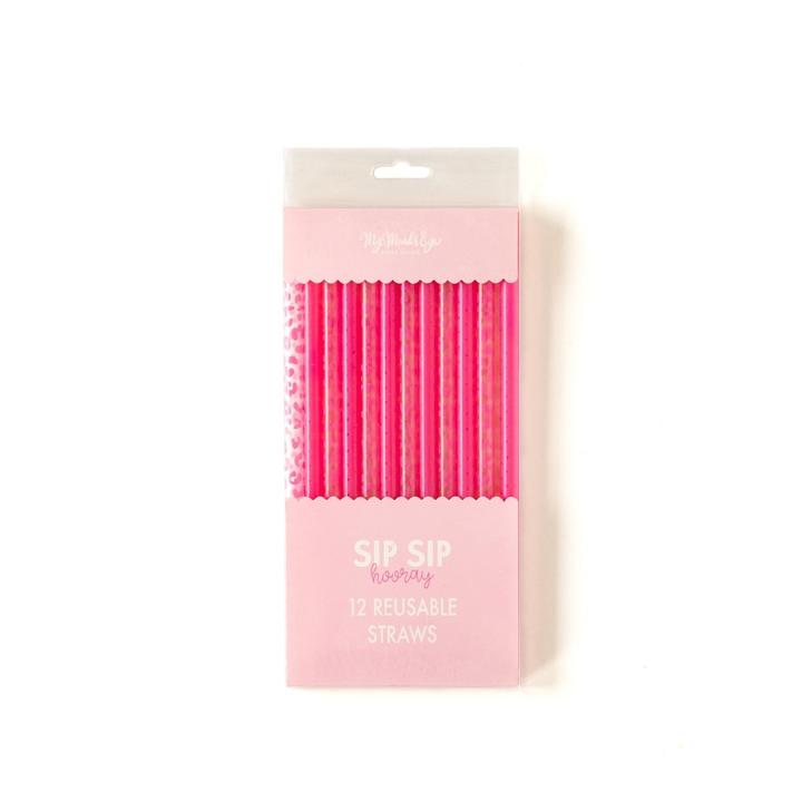 PINK CHEETAH REUSABLE STRAWS