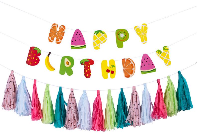 Tropical Fruit Happy Birthday Tissue Paper Garland Set