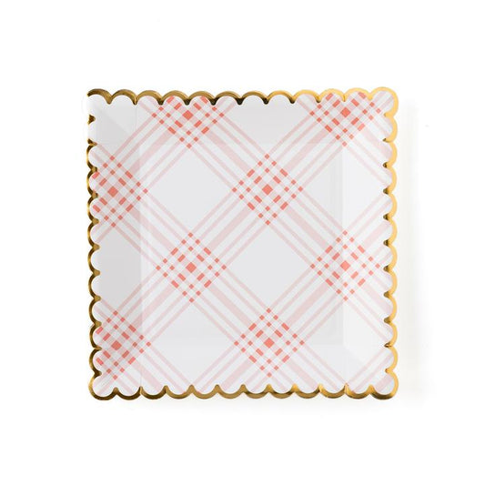 Pink Plaid Scalloped Plate