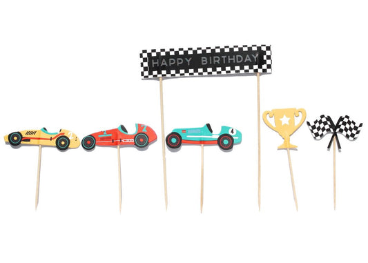 Vintage Race Car Party - Cupcake Toppers, 11 ct