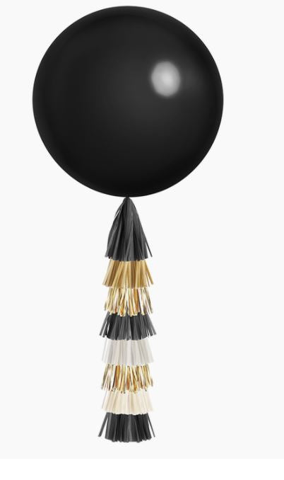 Black, White and Gold Jumbo Balloon with Tassel