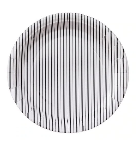 Black and White Fine Stripe Plates