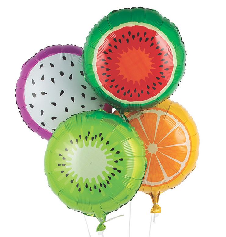18" Tropical Fruit Mylar Balloons-4 Pc.
