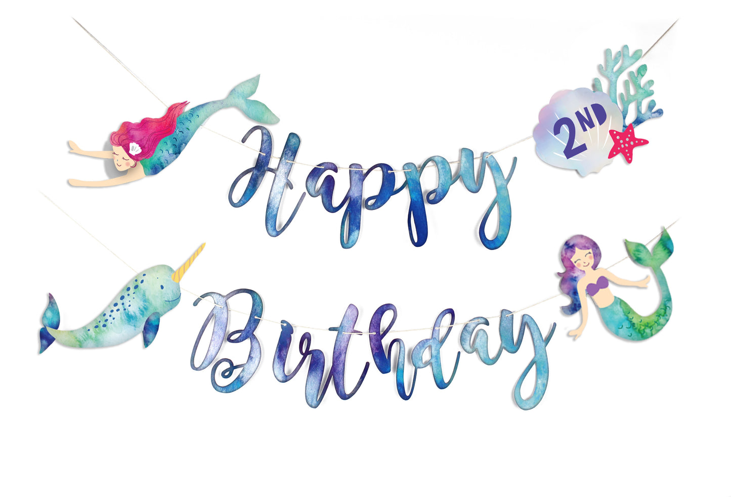 Mermaid and Narwhal Party - Happy Birthday Banner